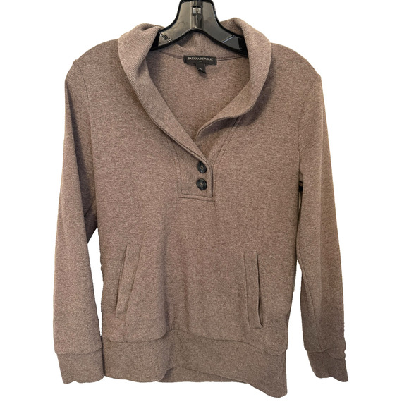 Banana Republic Sweater Womens SM Brown Shawl Collar Button Pullover Minimalist - Picture 2 of 7